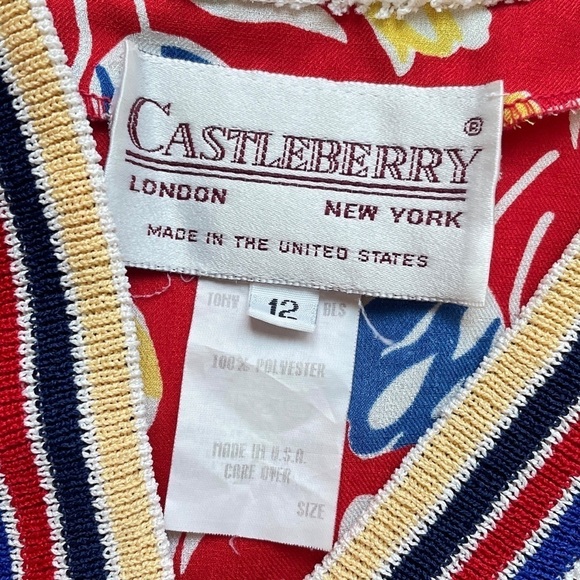 Castleberry Floral Tulips Lightweight Cardigan Sweater Red Blue Yellow Size 12 - Picture 8 of 10